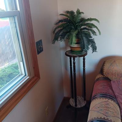 2 TIER MARBLE PLANT STAND WITH FAUX PLANT