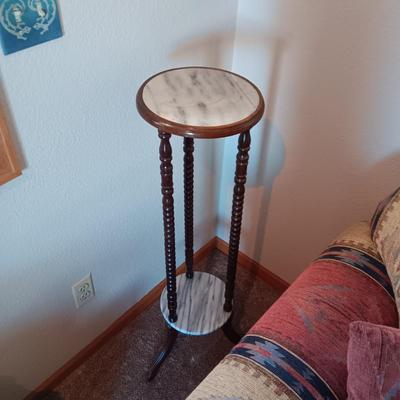 2 TIER MARBLE PLANT STAND WITH FAUX PLANT