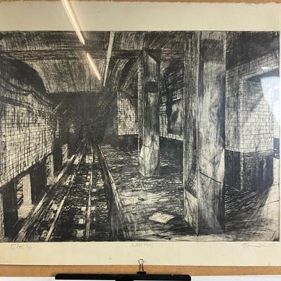 792 Charcoal Proof of Subway By Ken Rush With Artist Signature