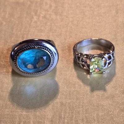 (2) Fashion Rings - Blue Topaz & Yellow Cubic Zirconia Stones