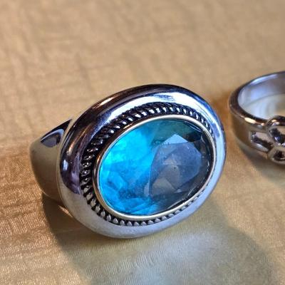 (2) Fashion Rings - Blue Topaz & Yellow Cubic Zirconia Stones