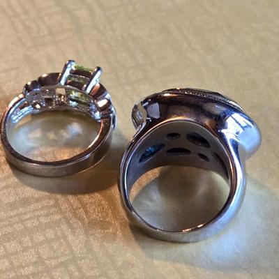 (2) Fashion Rings - Blue Topaz & Yellow Cubic Zirconia Stones