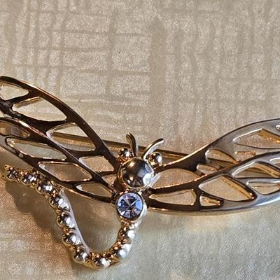 Butterfly and Dragonfly Gold Tone Brooches