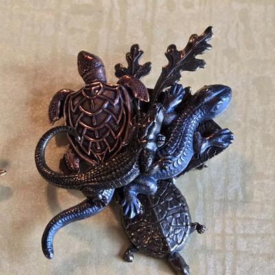 Fish & Pearls and Turtles & Lizards Brooches