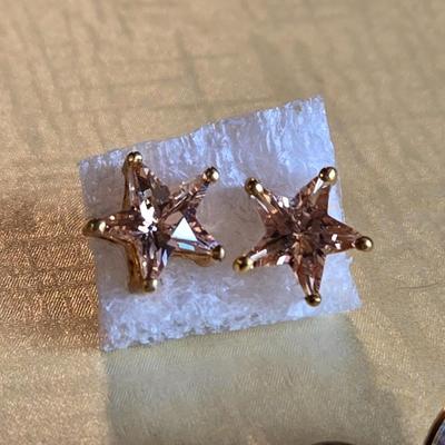 Gold Tone Citrine Star Earrings and Gold Tone Pink Stone Earrings