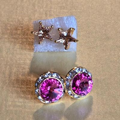 Gold Tone Citrine Star Earrings and Gold Tone Pink Stone Earrings