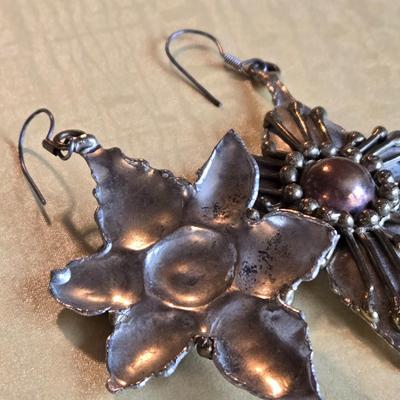 Beautiful Silver & Copper Flower Earrings