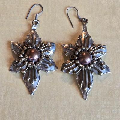 Beautiful Silver & Copper Flower Earrings