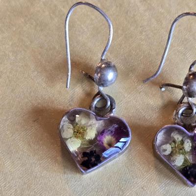 Sterling Silver and Tiny Encased Flower Earrings