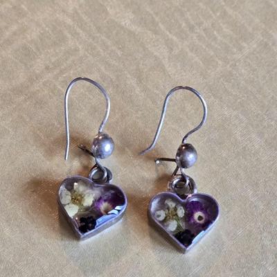 Sterling Silver and Tiny Encased Flower Earrings
