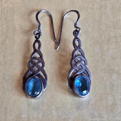 Sterling Silver & Aquamarine Celtic Earrings