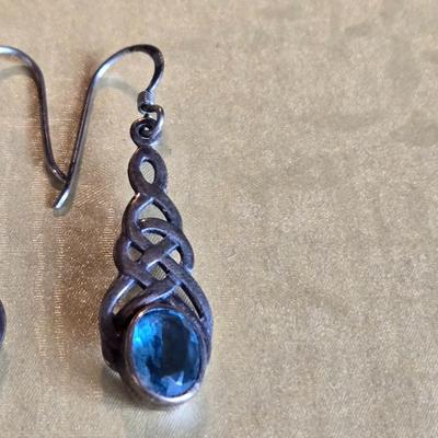 Sterling Silver & Aquamarine Celtic Earrings