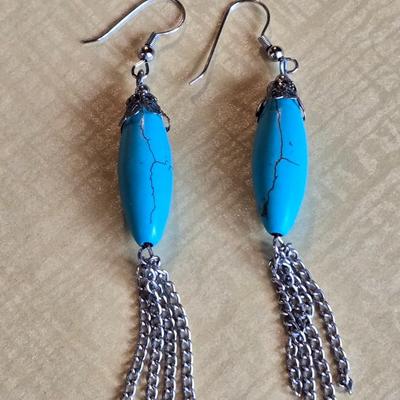 Turquoise & Silver Fringe Earrings