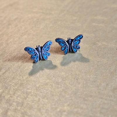 Sterling & Inlay Turquoise Butterfly Earrings
