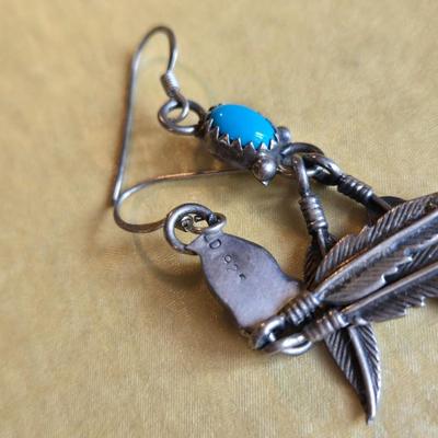 Navajo Sterling & Turquoise Feather Earrings