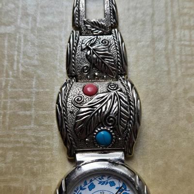 Turquoise & Coral Watch Band Watch