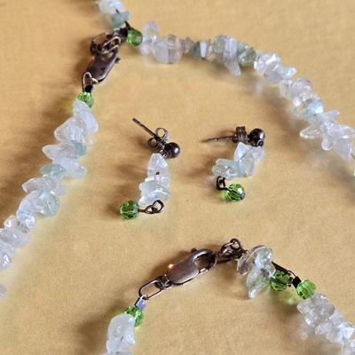 Peridot & Aquamarine Beaded Necklace, Bracelet, & Earrings