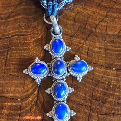Sterling & Blue Lapis Cross Necklace
