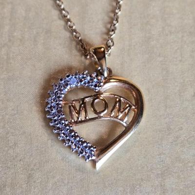 Gold over Sterling 'Mom' Heart Pendant Necklace