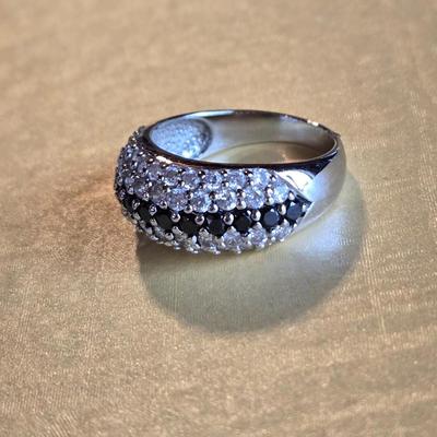 Sterling Silver Sapphire & Cubic Zirconia Ring