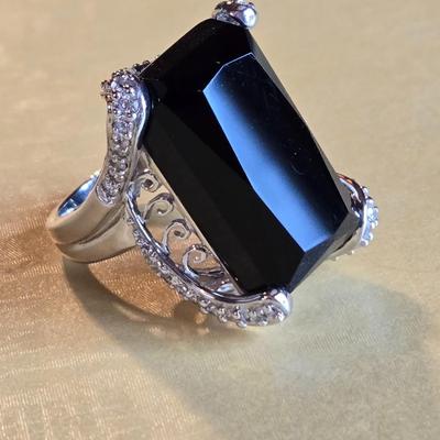 Large Black Agate & Sterling Silver Ring