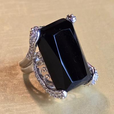 Large Black Agate & Sterling Silver Ring