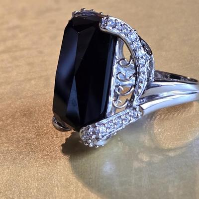 Large Black Agate & Sterling Silver Ring