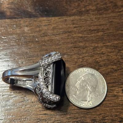 Large Black Agate & Sterling Silver Ring