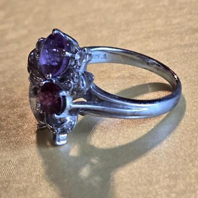 Sterling Silver & Multicolored Amethyst, Ruby, & Pink Cubic Zirconia Gemstone Ring