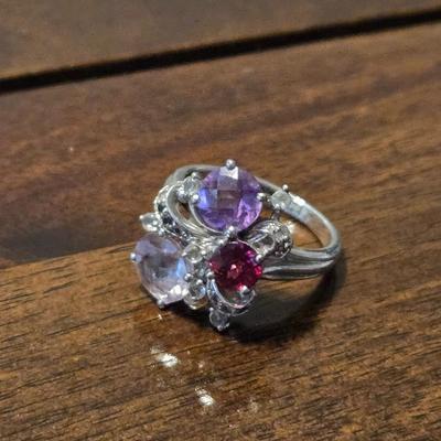 Sterling Silver & Multicolored Amethyst, Ruby, & Pink Cubic Zirconia Gemstone Ring