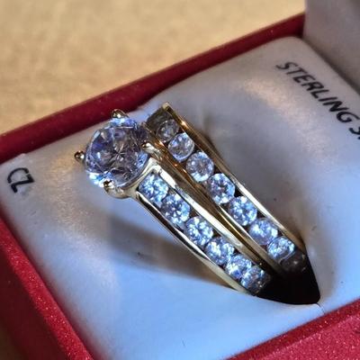 Gold over Sterling Silver Cubic Zirconia Wedding Ring Set