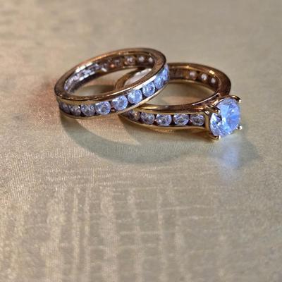 Gold over Sterling Silver Cubic Zirconia Wedding Ring Set