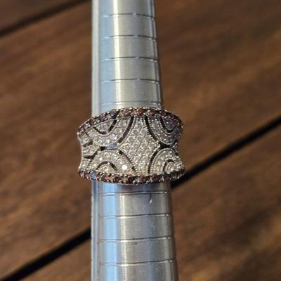 Sterling Silver and Paved Garnet & Cubic Zirconia Ring