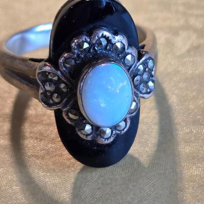 Sterling Silver Black Onyx & Opal Ring