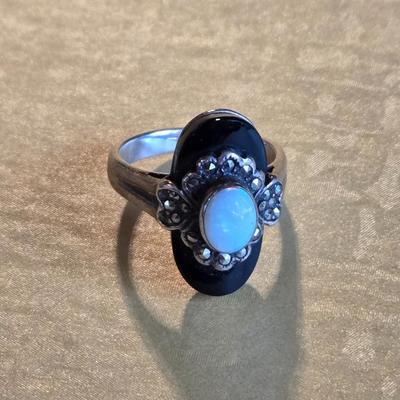 Sterling Silver Black Onyx & Opal Ring
