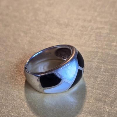 Sterling Silver Mother of Pearl and Onyx Ring