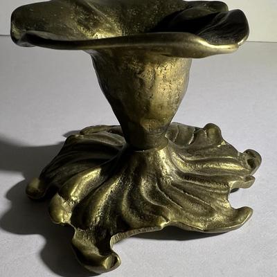 Antique Hand Made Crude Pair of Brass Candle Holders 2.25" x 3" in Good Condition.