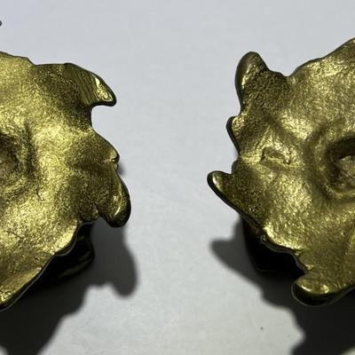 Antique Hand Made Crude Pair of Brass Candle Holders 2.25" x 3" in Good Condition.