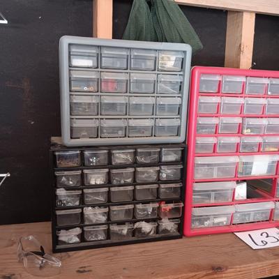 MULTI DRAWER ORGANIZERS FILLED WITH VARIOUS HARDWARE