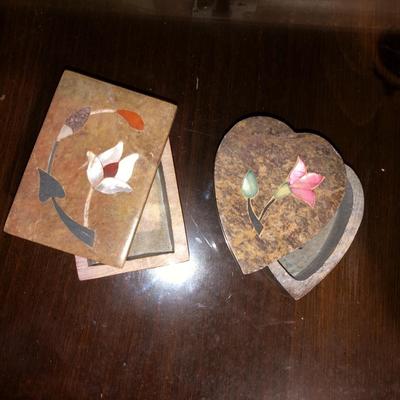 Lot of Jewelry and Trinket Boxes, Incense Burner, and Bronze Ballet Shoe Book Ends
