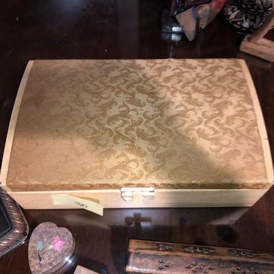 Lot of Jewelry and Trinket Boxes, Incense Burner, and Bronze Ballet Shoe Book Ends