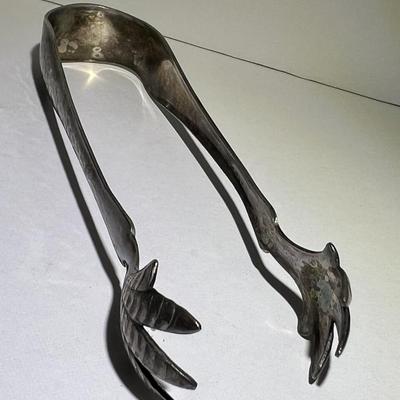 Lot of 3 Vintage/Antique Silver-Plated Serving Spoon, Tongs, & Souvenir Spoon in Good Condition.