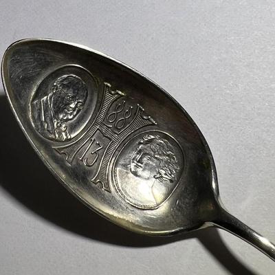 Lot of 3 Vintage/Antique Silver-Plated Serving Spoon, Tongs, & Souvenir Spoon in Good Condition.