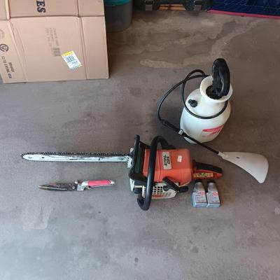 17" STIHL CHAINSAW, WEED SPRAYER AND GRASS TRIMMERS