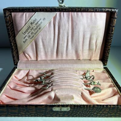 Lot of 4 Antique Nut & Olive Picks w/Silver Tops & Plated Picks 3.5" Tall as Pictured.