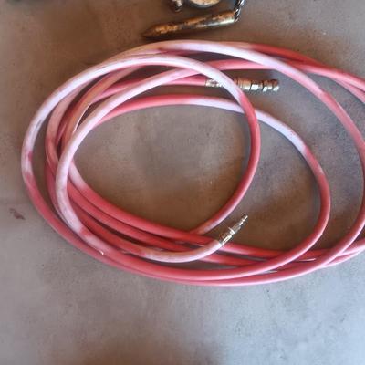 LITTLE JOE OIL RIG MEASURING TOOL, GREASE GUN AND AIR HOSE