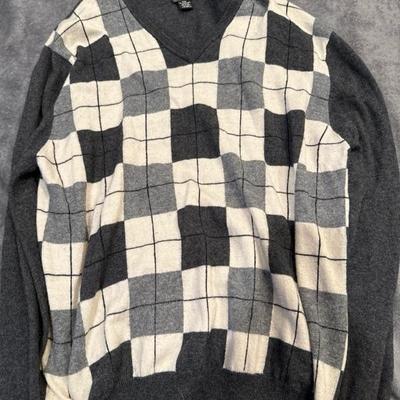 JoS A.Bank neck XXL GRAY WHITE SWEATER VTG 80s