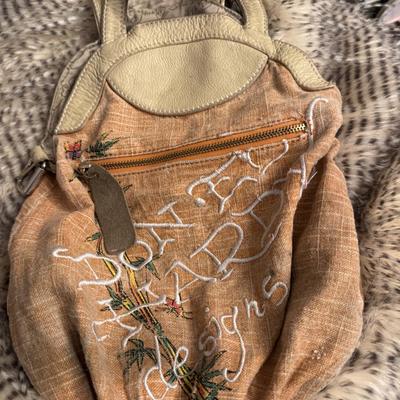 Ed Hardy purse with rhinestone flower design crossbody strap women