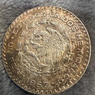 MEXICO UN PESO MORELOS 1966 XF-AU  10% SILVER COIN 