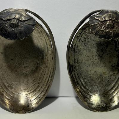 2-Antique Sterling Silver Monogrammed "K" Home Decor or Ashtrays 4.75 Ounces TW in Good Condition.